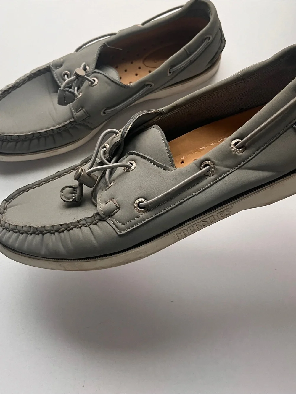 Sebago Dockside Boat Grey Leather Insole Shoe Togging Laces Size 8